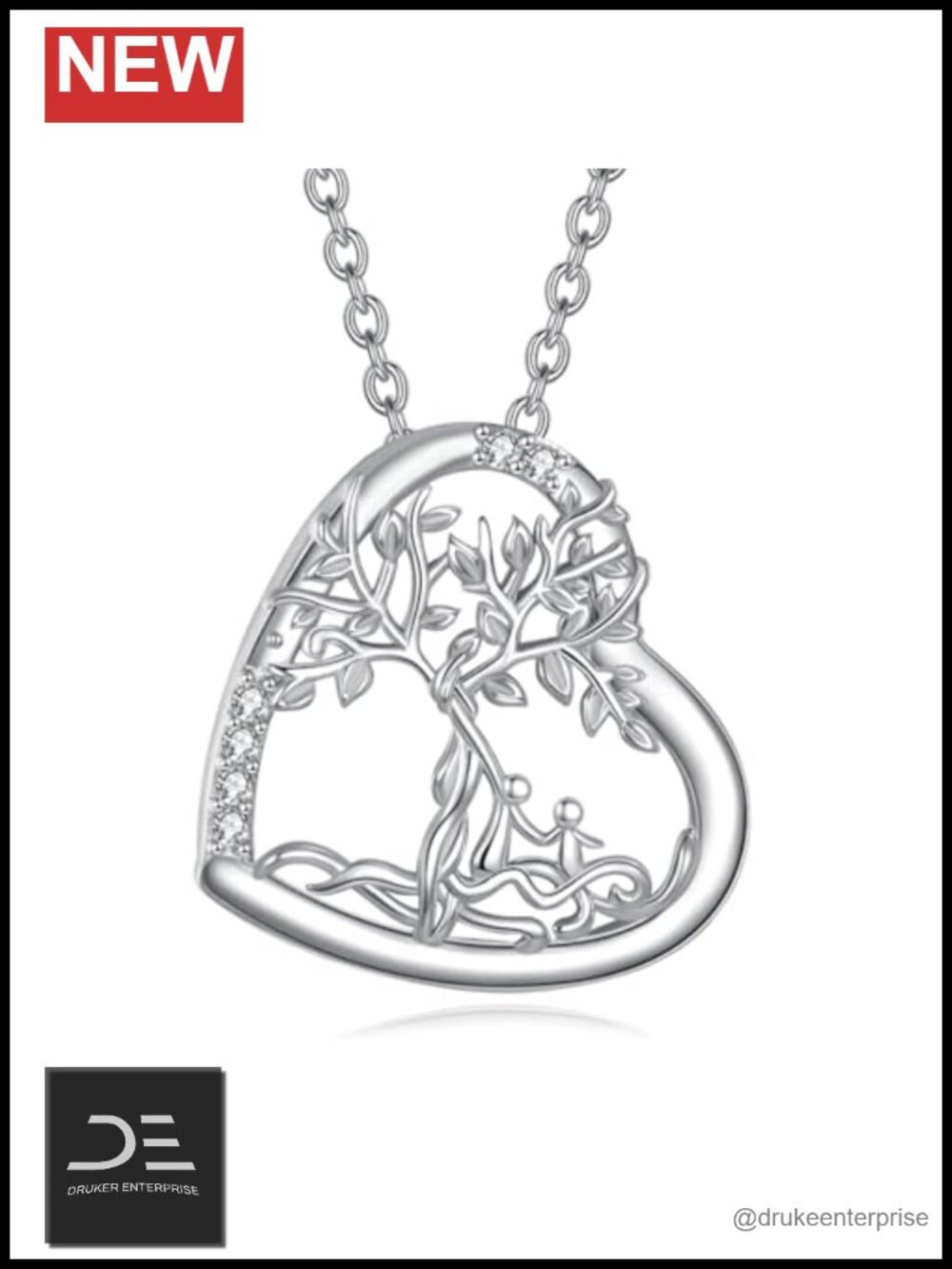 925 Sterling Silver Tree of Life Heart Pendant Necklace 20